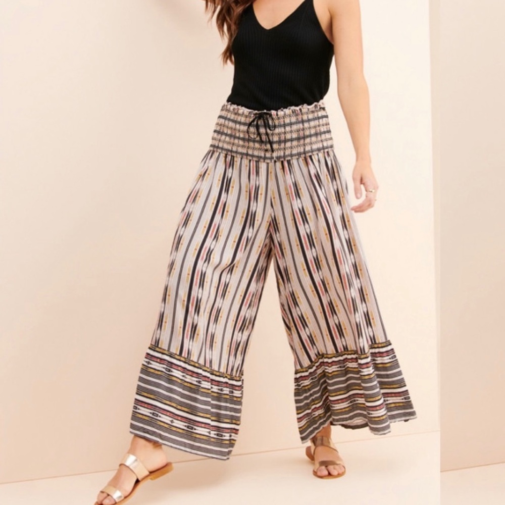 Maeve boho wide leg patterned with smocked waist